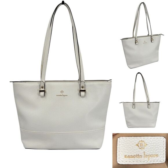 Nanette Lepore White Faux Pebbled Leather Brielle Shoulder Tote Bag - Picture 1 of 9